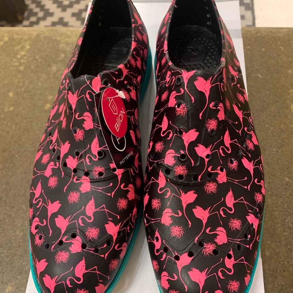 Black and Pink Flamingo Patterned Shoes
